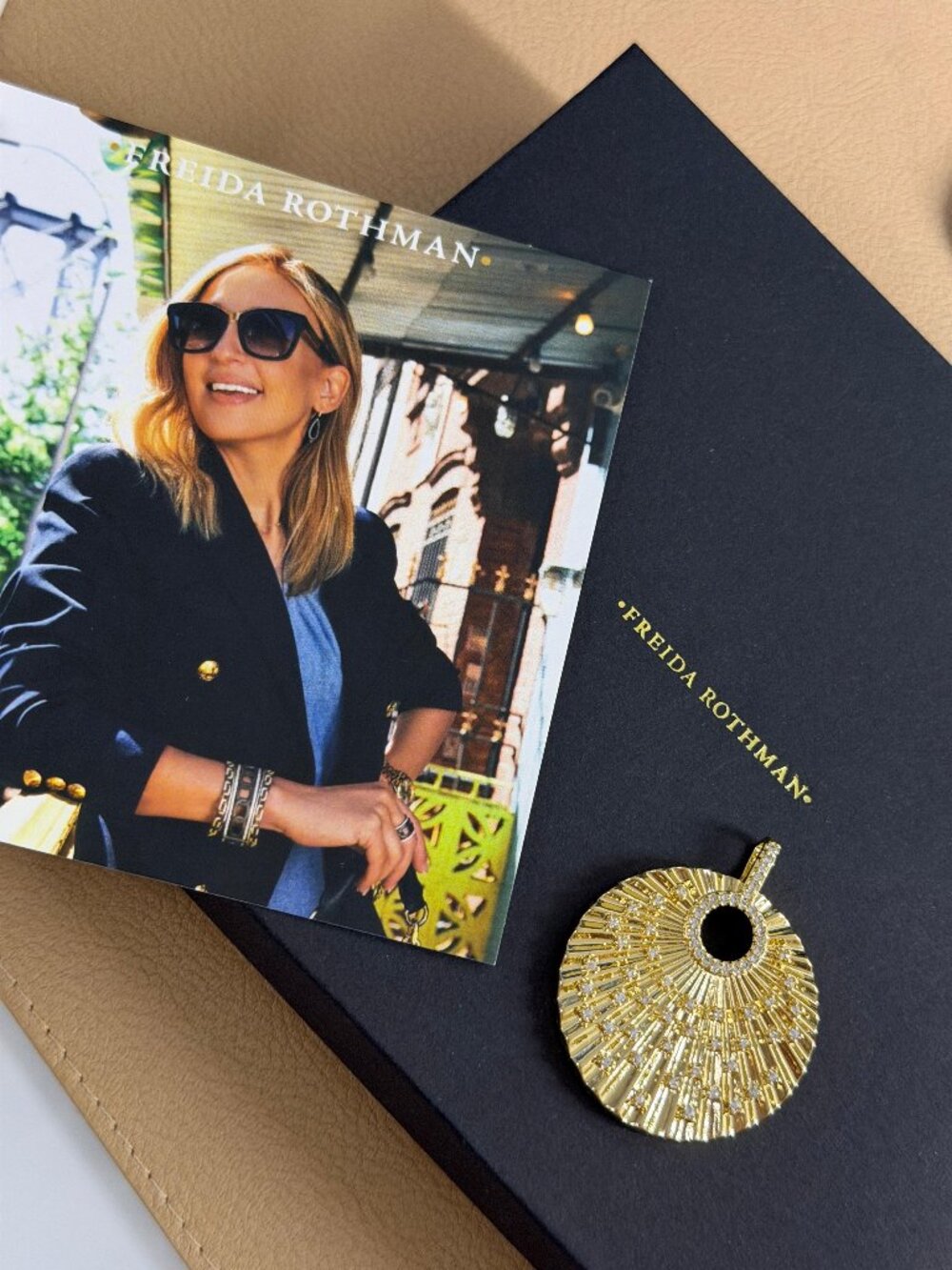 FREIDA ROTHMAN VAULT - Gold Plated Sunburst with Micro Pave CZs Pendant